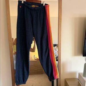 Aviator Nation Navy Track Pants with Rainbow Stripes